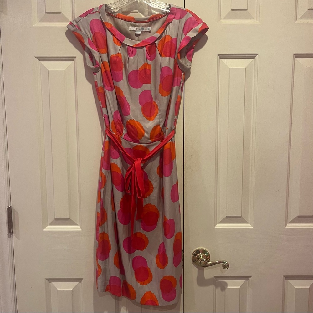 Boden Silk Blend Putney Dotted Sheath Dress Belt Size 2